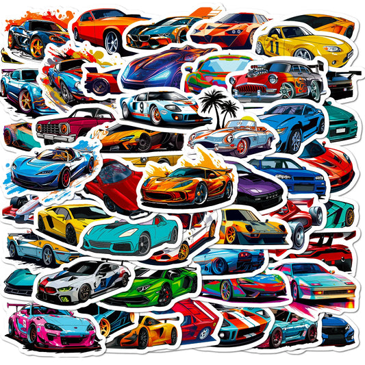50Pcs Cool Racing Car Cartoon Anime Varied Stickers Pack for Kids Travel Luggage Scrapbooking Wall Decoration Graffiti Decals